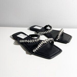 KARL LAGERFELD PARIS Payzlee Rhinestone Slide Sandal Black size 10